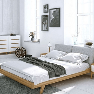 ložnice ve skandinávském stylu inspirace jednoduchá postel
